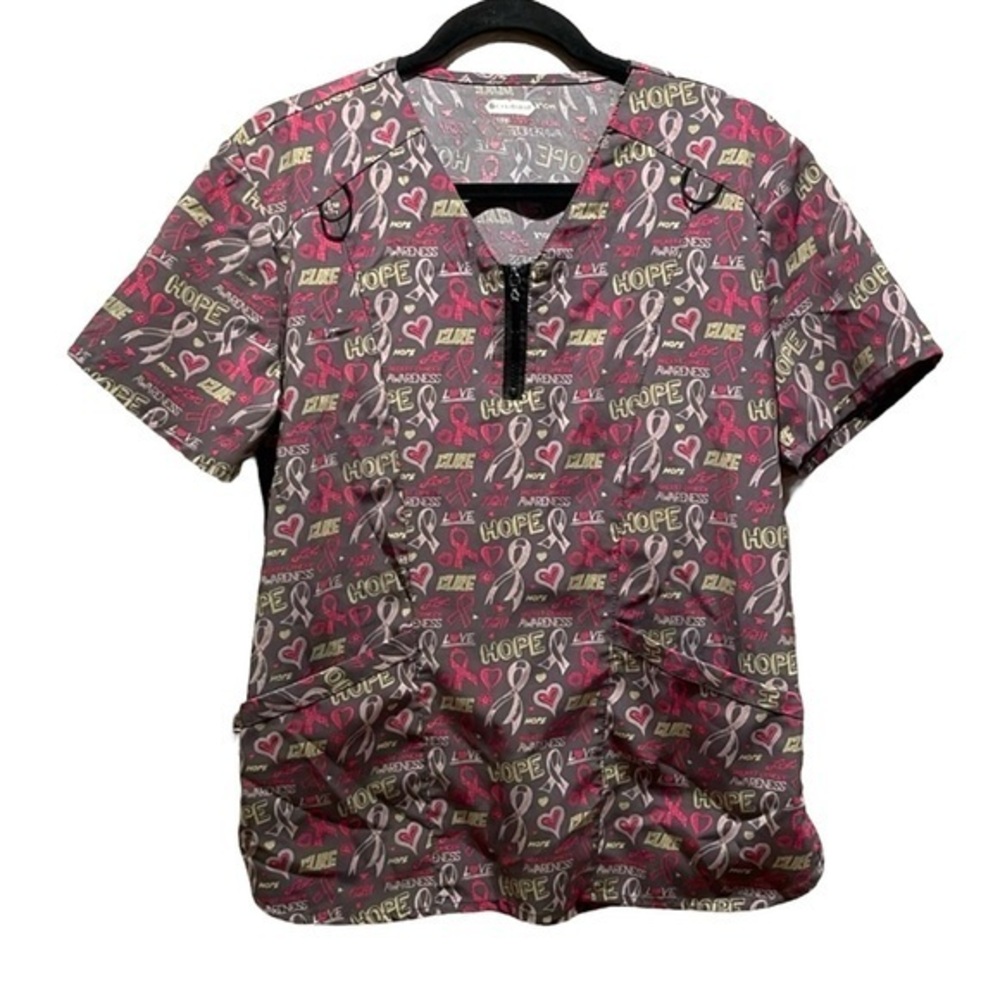 Scrubaid Women’s Tapered Fit Four Way stretch Scrubs Top Breast Cancer Awareness